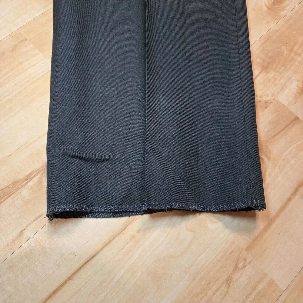 VINTAGE Military Pants Mens 35R Green Wool Blend‎ Trousers Unhemmed Brass Belt